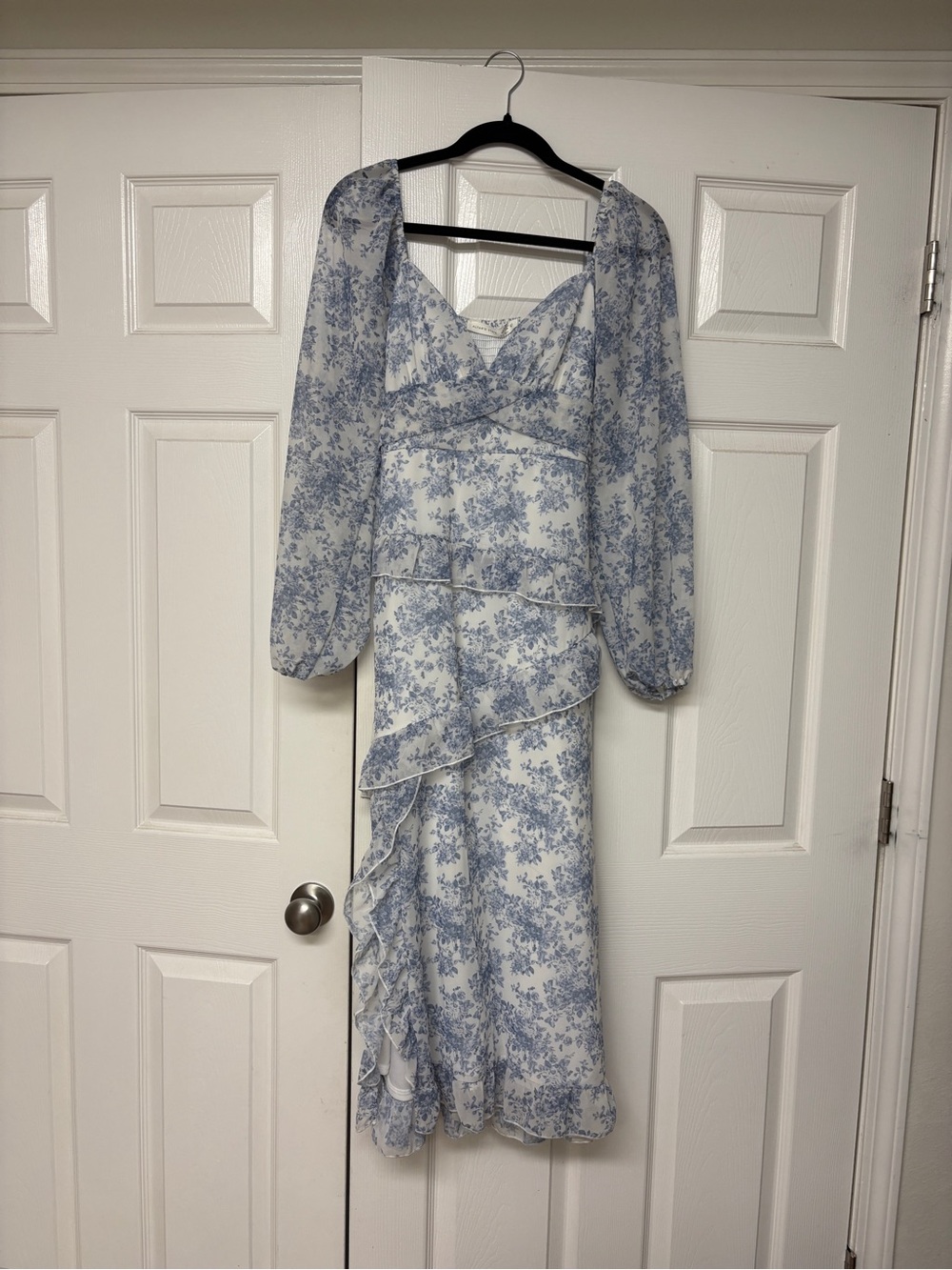 Altar'd State Blue Floral Ruffle Midi Dress
